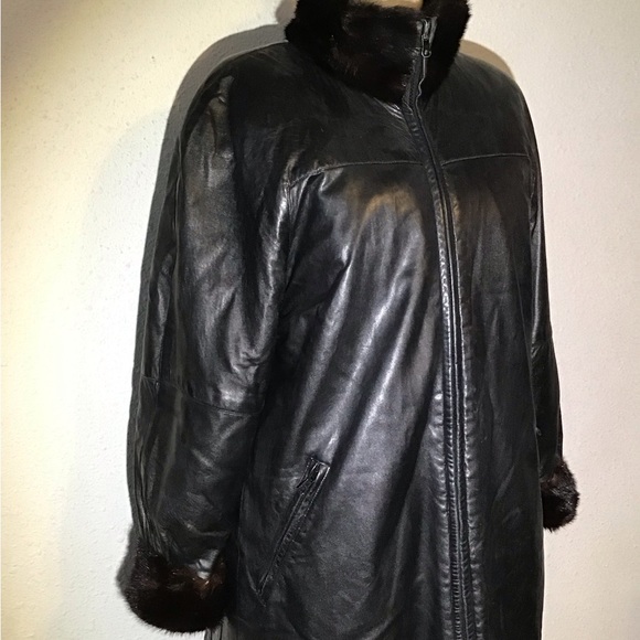 Leather fur womens lamb black reversible jacket size small - Picture 3 of 14